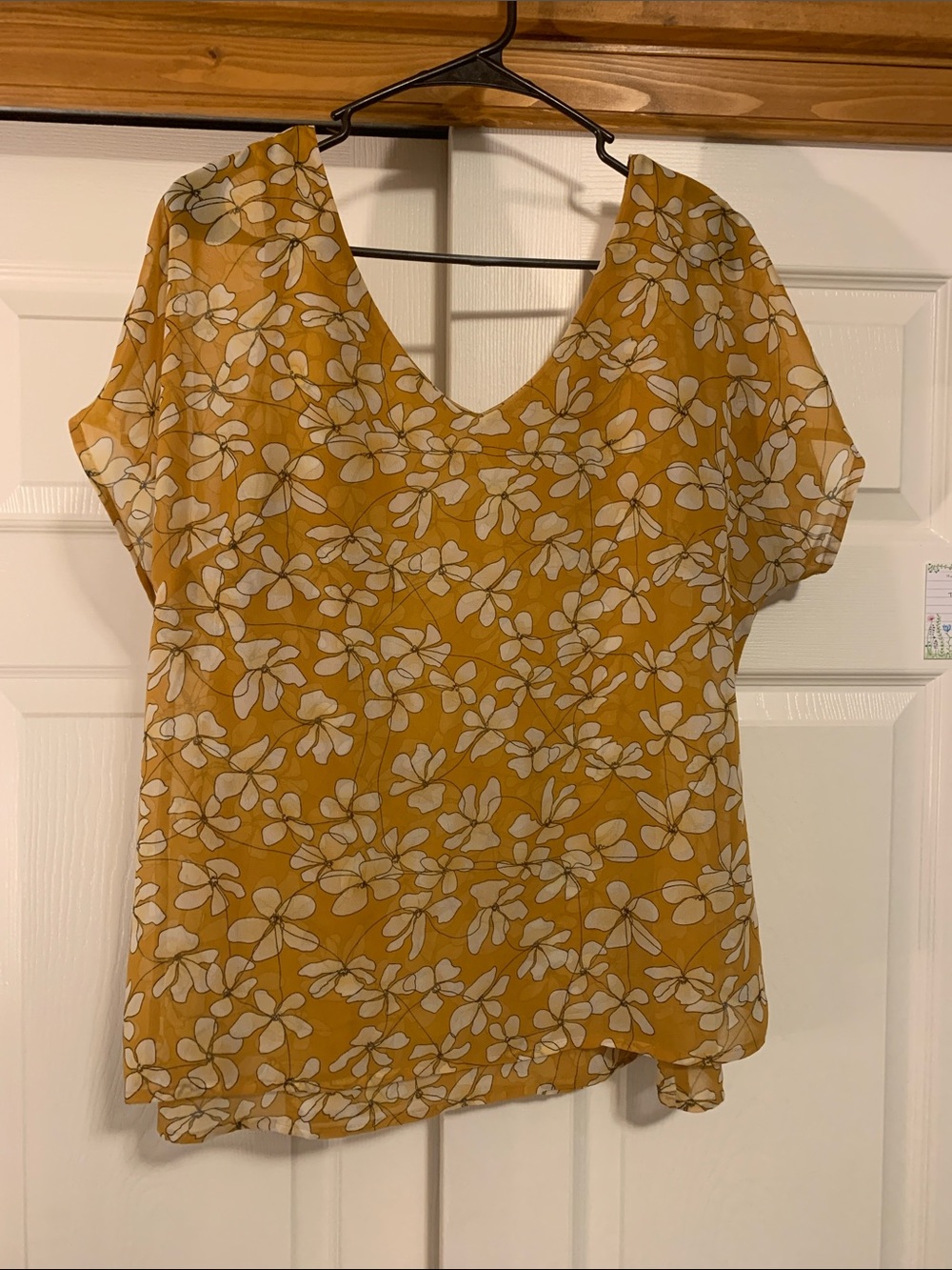 Cabi Mustard Yellow Floral V-Neck Blouse